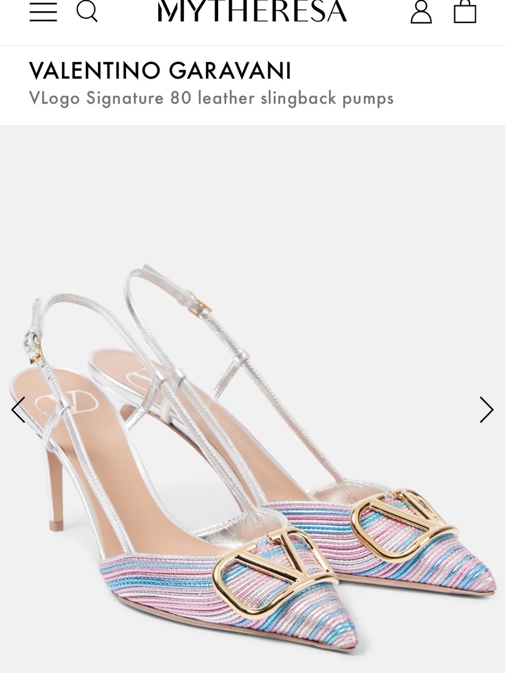 NWT Valentino
VLOGO METALLIC SLINGBACK PUMPS, CORNELY EMBROIDERY size 37